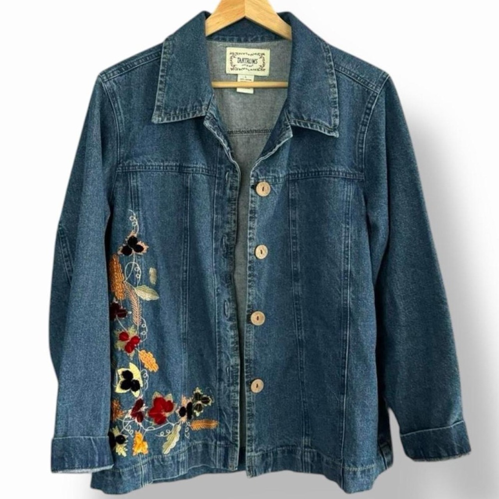 Tantrum ✨🌷🌻 women’s vntg floral embroidered denim chore coat size large